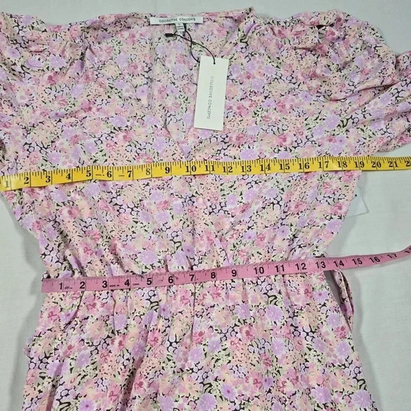 NWT COLLECTIVE CONCEPTS S Puff Sleeve Floral Midi Sun Dress Pink Multi Chiffon - Picture 10 of 12